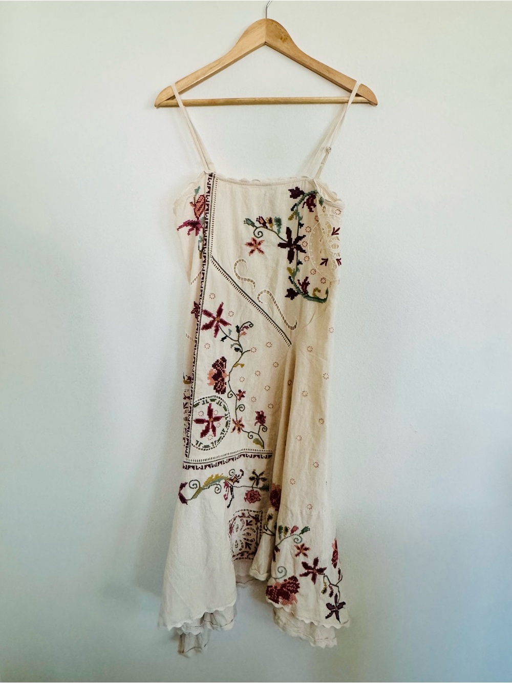 Zara Cream Asymmetrical Embroidered Slip Dress - Picture 6 of 10